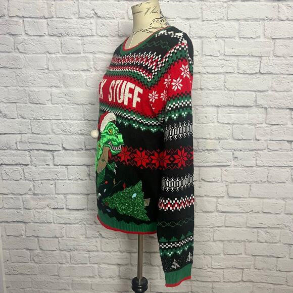Holiday Time Dinosaur Ugly Christmas Sweater Women Size Medium - Picture 6 of 7